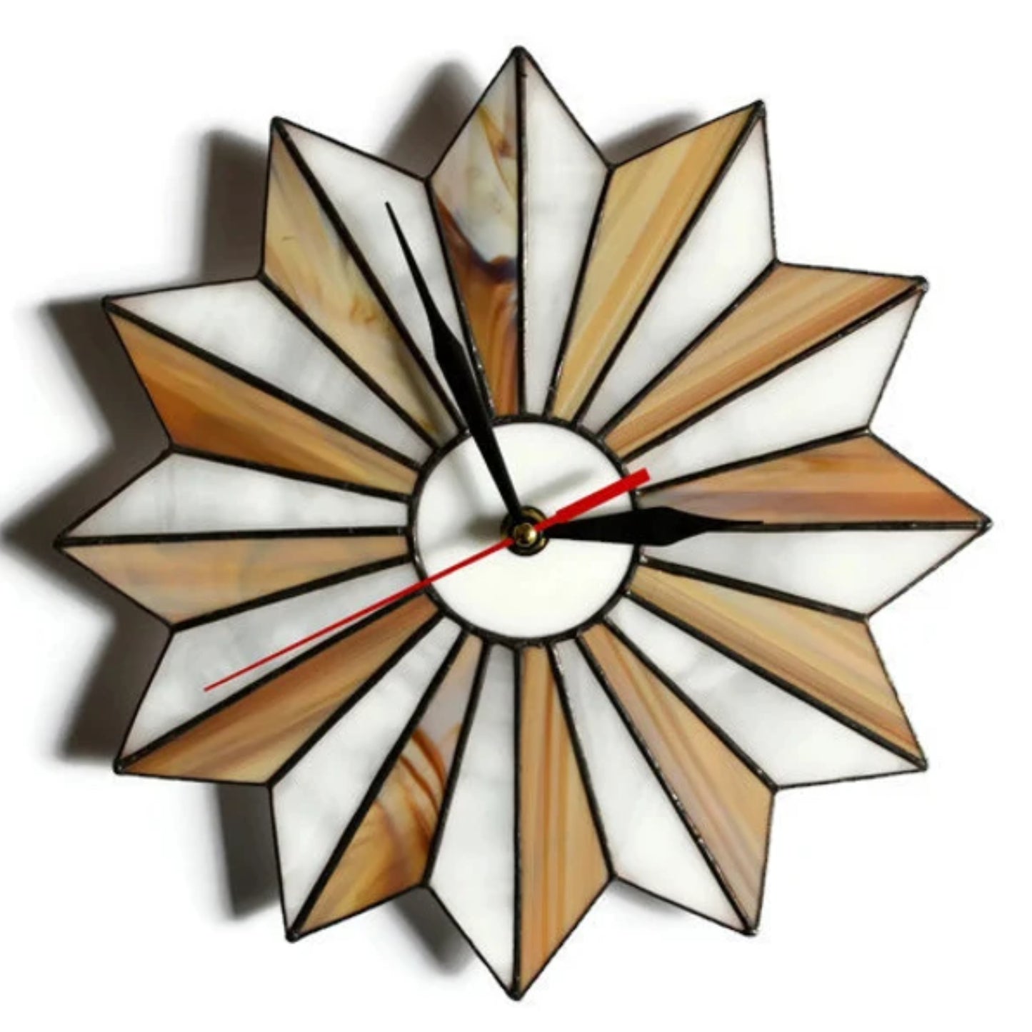 Mid Century Modern Starburst Wall Clock Brown White 10 / 14 Inch