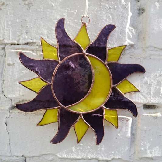 Purple Stained Glass Sun and Moon Suncatcher