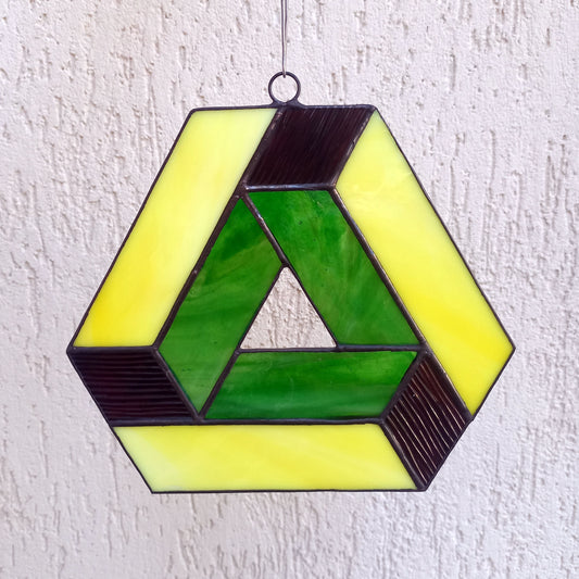 Penrose Impossible Triangle 3D Optical Illusion Stained Glass Suncatcher