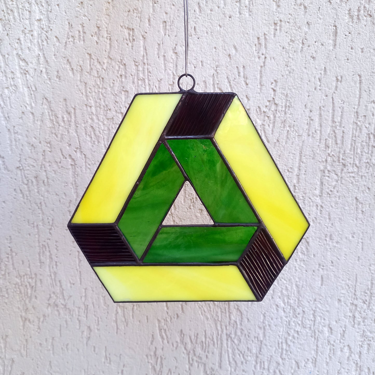 Penrose Impossible Triangle 3D Optical Illusion Stained Glass Suncatcher