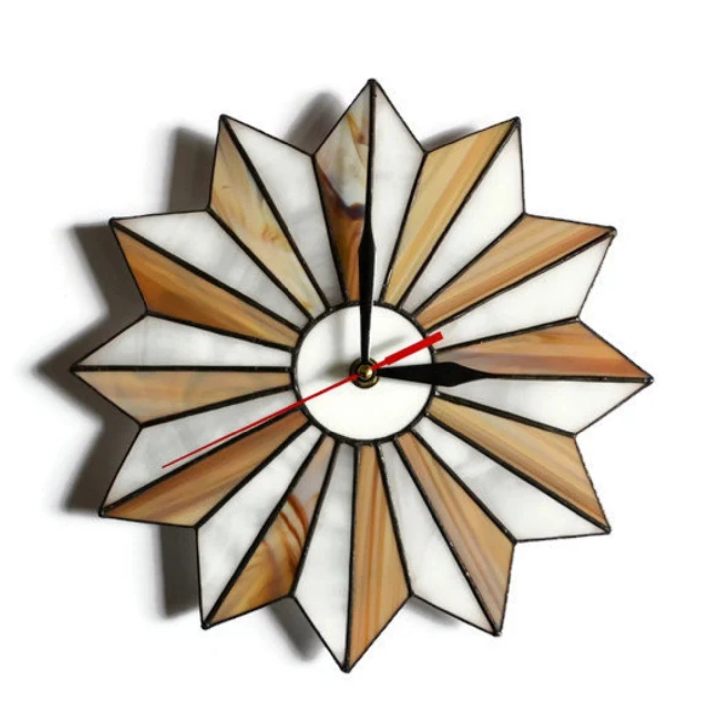 Mid Century Modern Starburst Wall Clock Brown White 10 / 14 Inch
