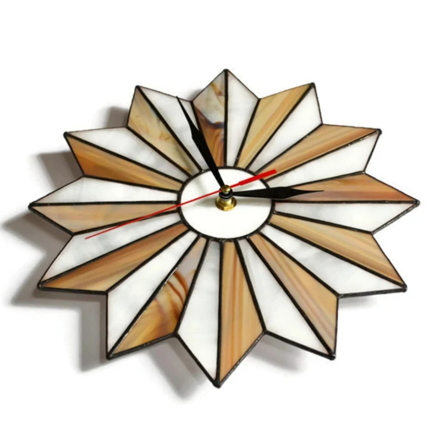 Mid Century Modern Starburst Wall Clock Brown White 10 / 14 Inch