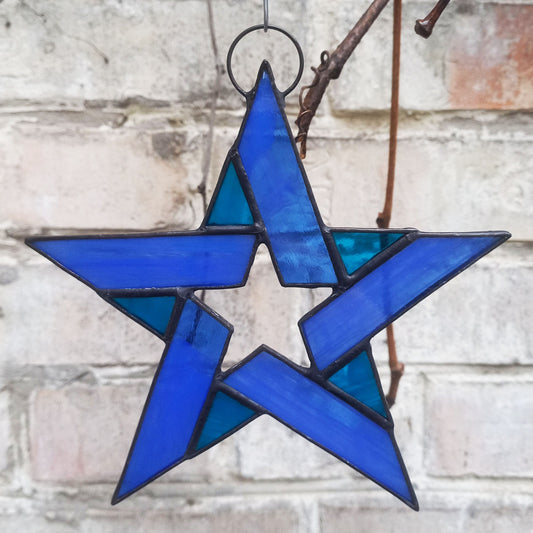 Cobalt Blue 5 Pointed Star Stained Glass Suncatcher