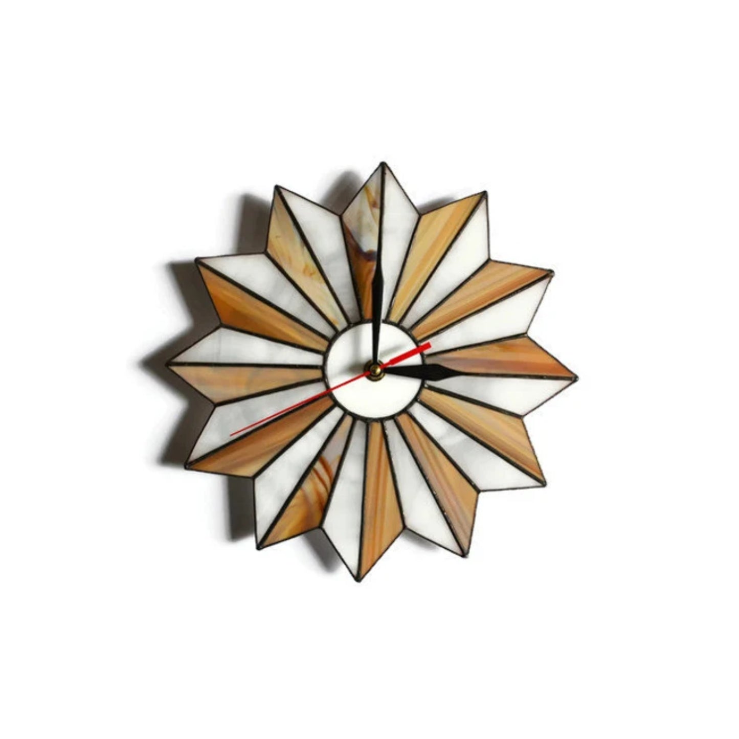 Mid Century Modern Starburst Wall Clock Brown White 10 / 14 Inch