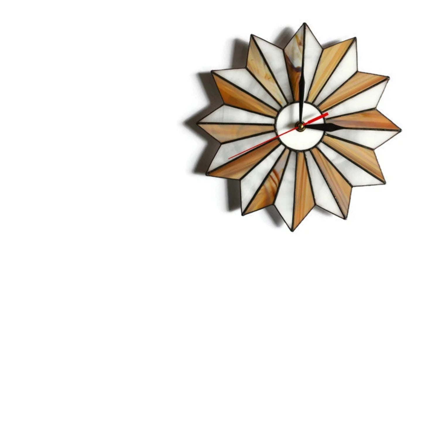 Mid Century Modern Starburst Wall Clock Brown White 10 / 14 Inch