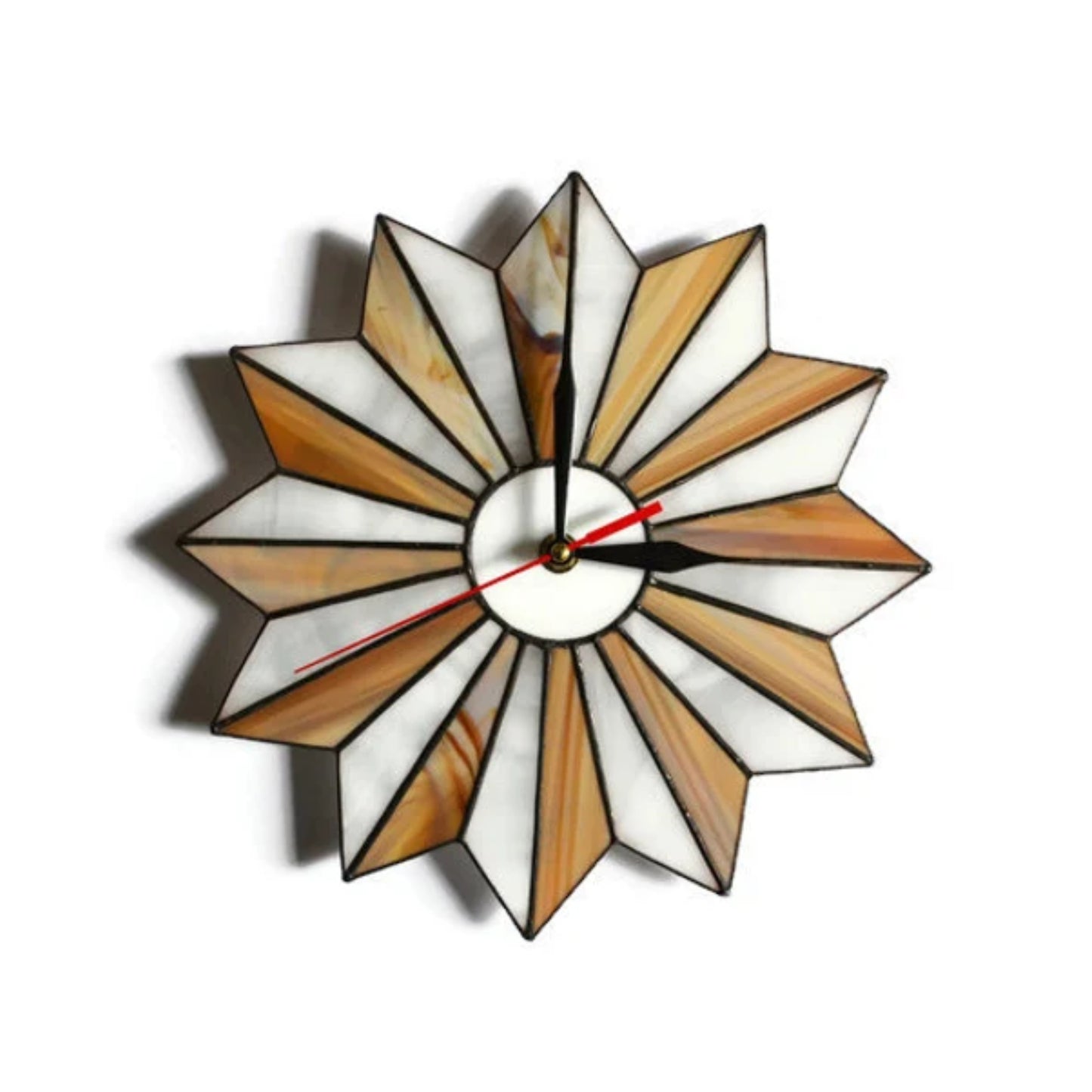 Mid Century Modern Starburst Wall Clock Brown White 10 / 14 Inch