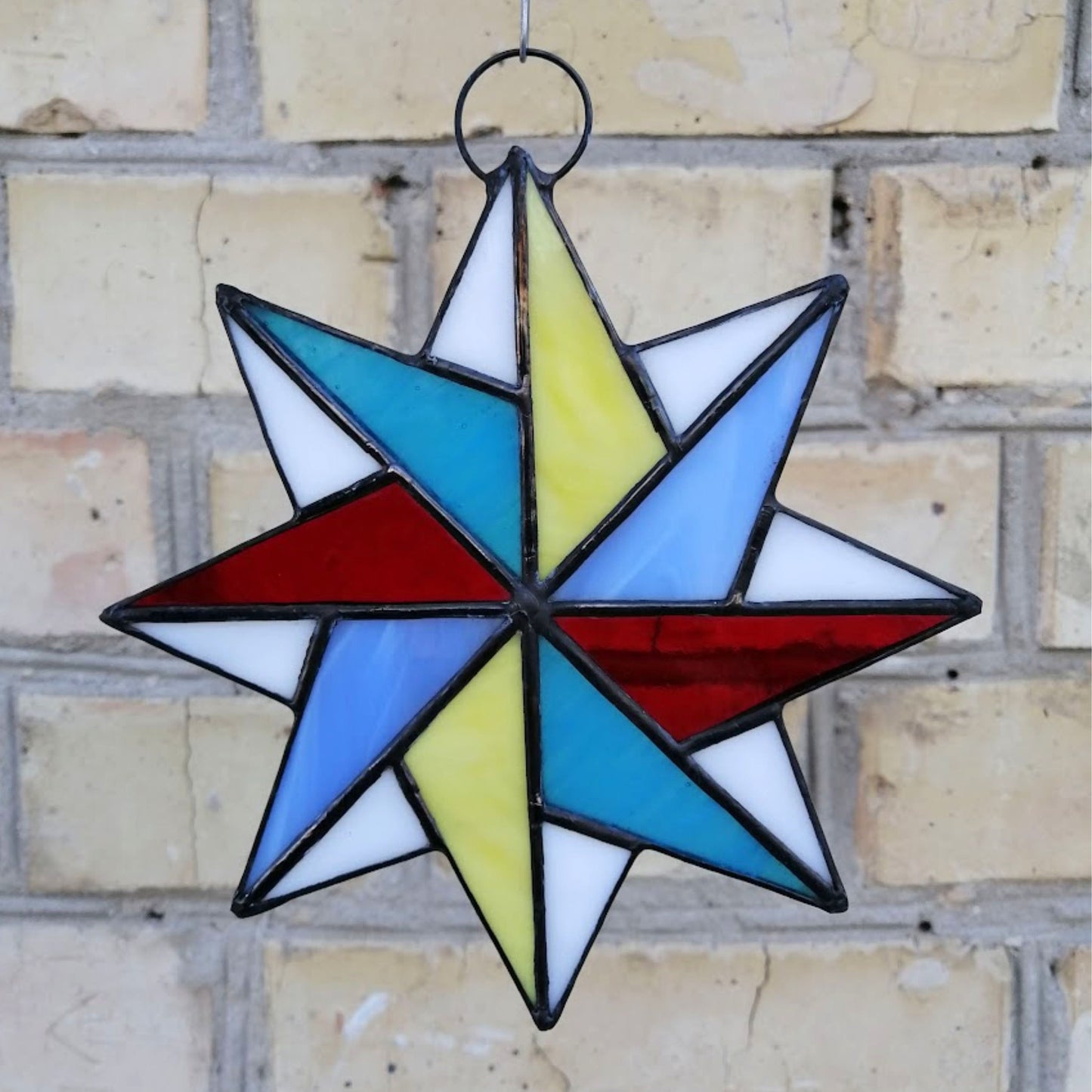 Whimsical 8 Pointed Star Stained Glass Suncatcher