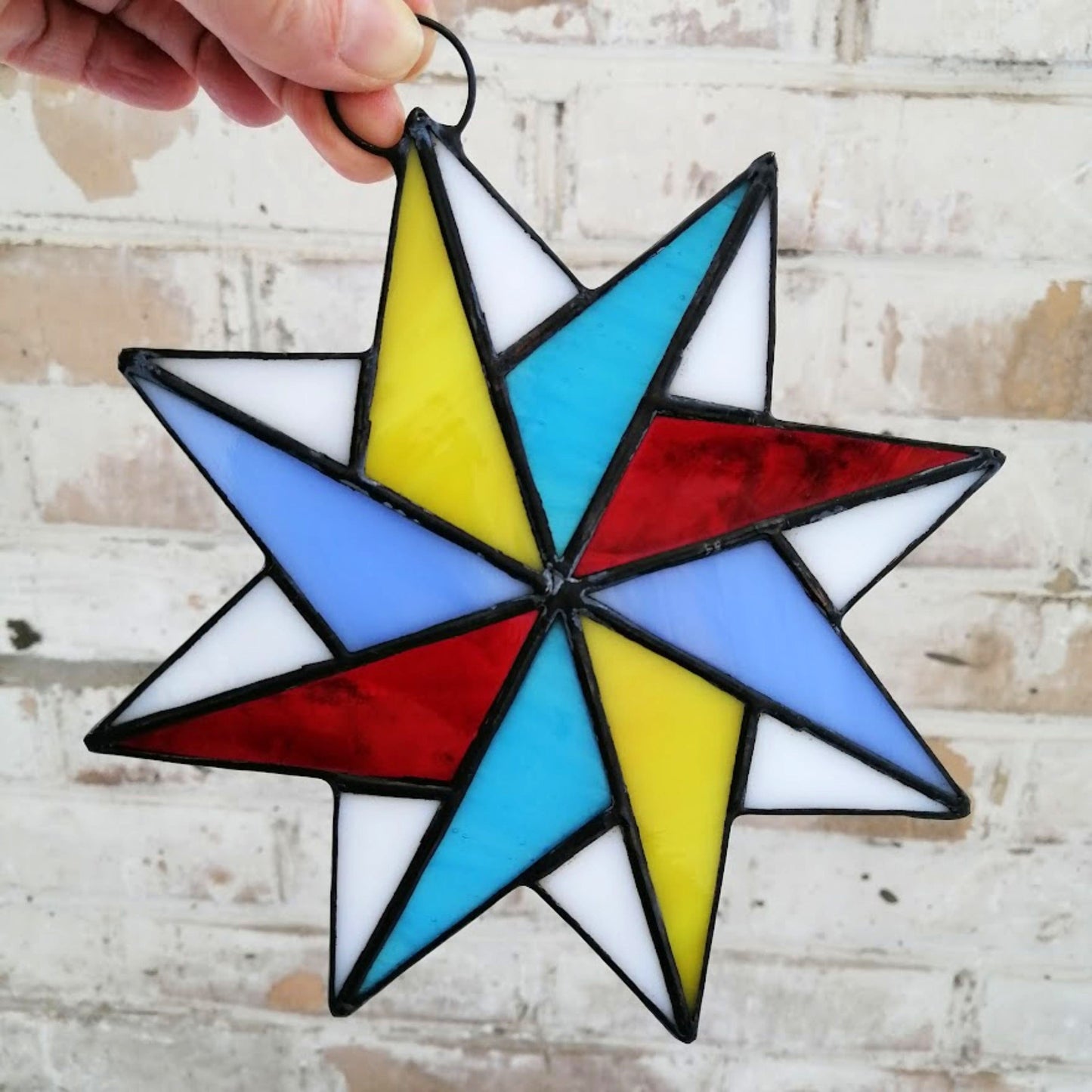 Whimsical 8 Pointed Star Stained Glass Suncatcher