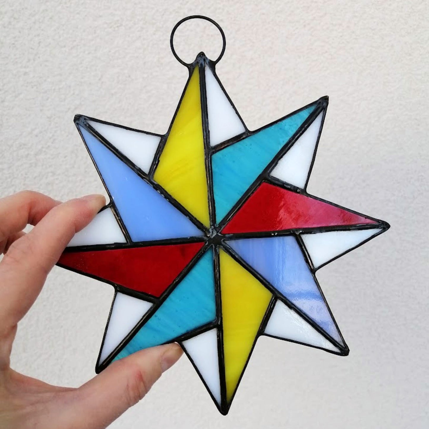Whimsical 8 Pointed Star Stained Glass Suncatcher