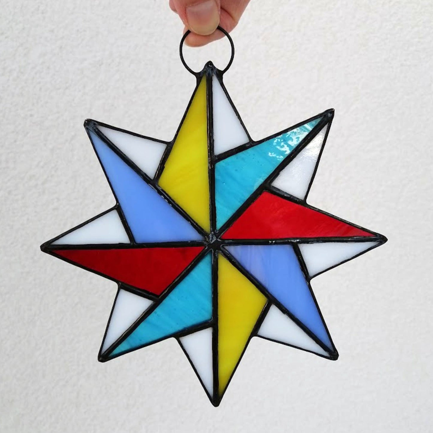 Whimsical 8 Pointed Star Stained Glass Suncatcher
