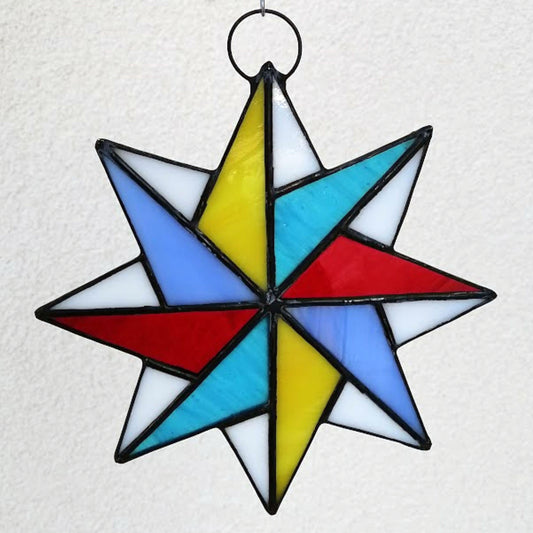 Whimsical 8 Pointed Star Stained Glass Suncatcher