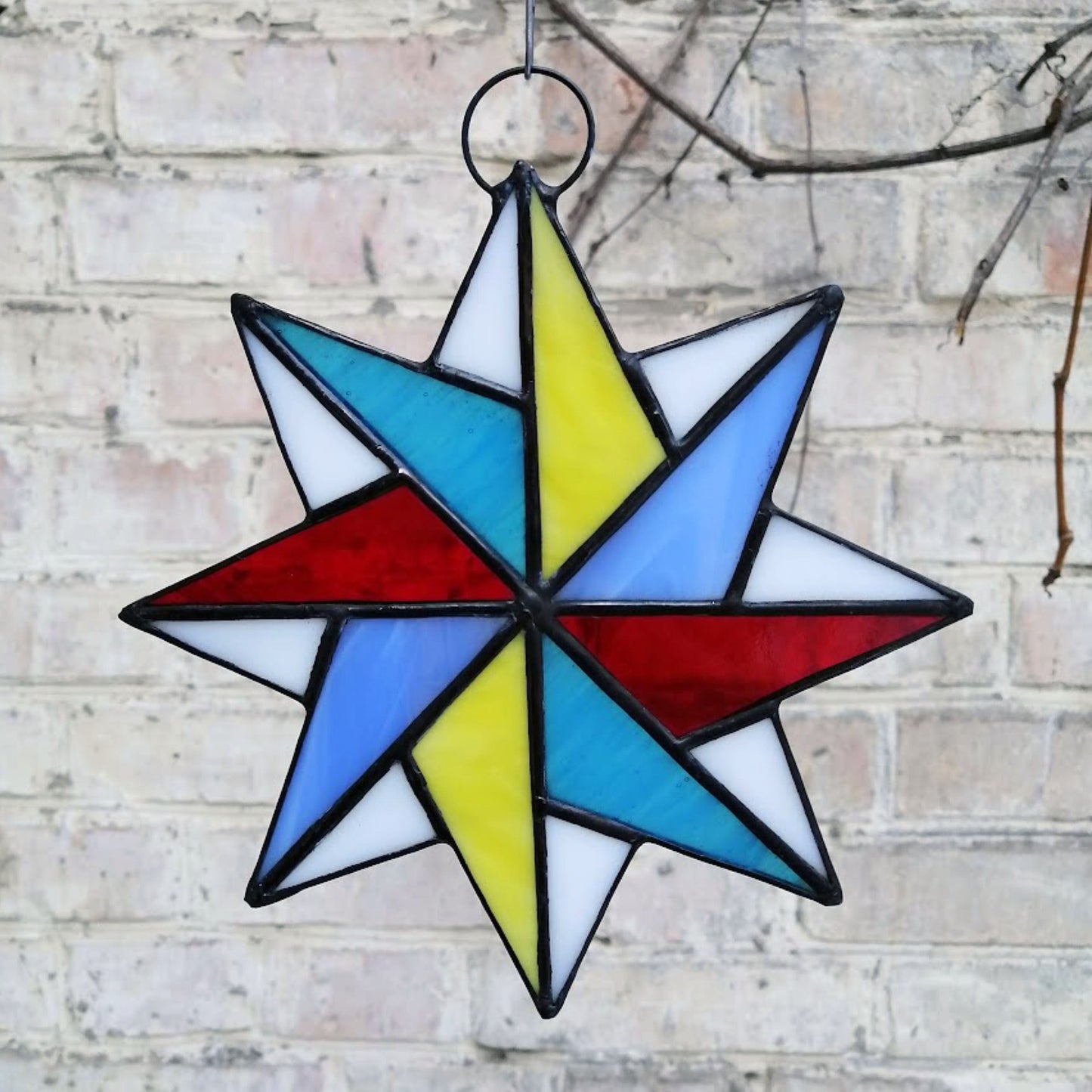 Whimsical 8 Pointed Star Stained Glass Suncatcher