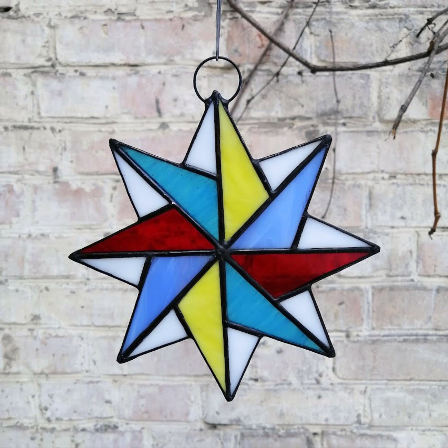 Whimsical 8 Pointed Star Stained Glass Suncatcher