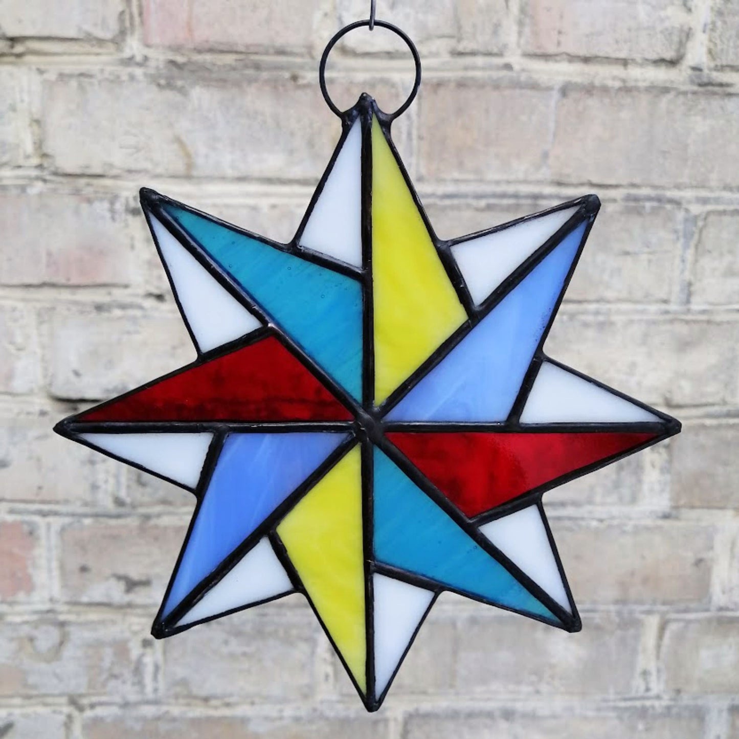 Whimsical 8 Pointed Star Stained Glass Suncatcher