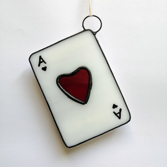 Ace of Hearts Playing Card Stained Glass Suncatcher