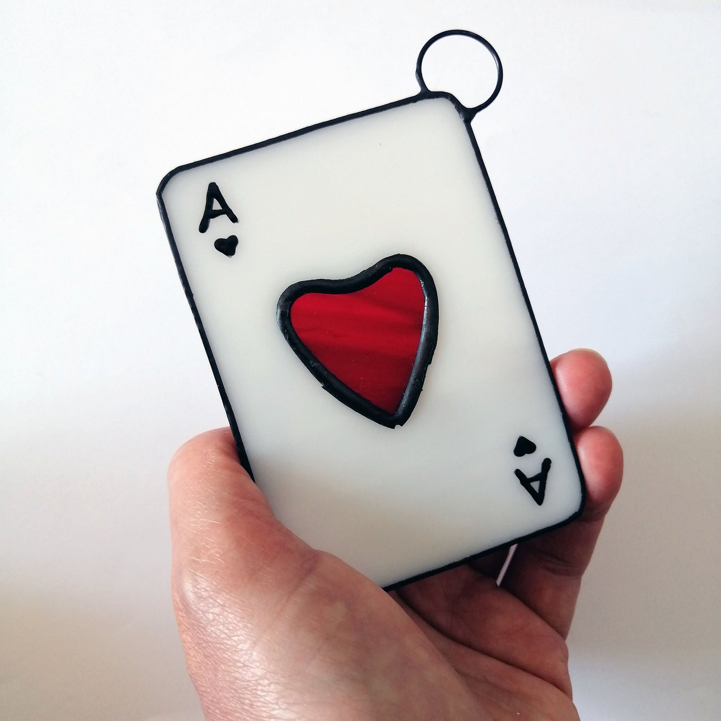 Ace of Hearts Playing Card Stained Glass Suncatcher