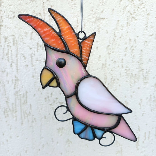Pink Cockatoo Stained Glass Parrot Bird Suncatcher