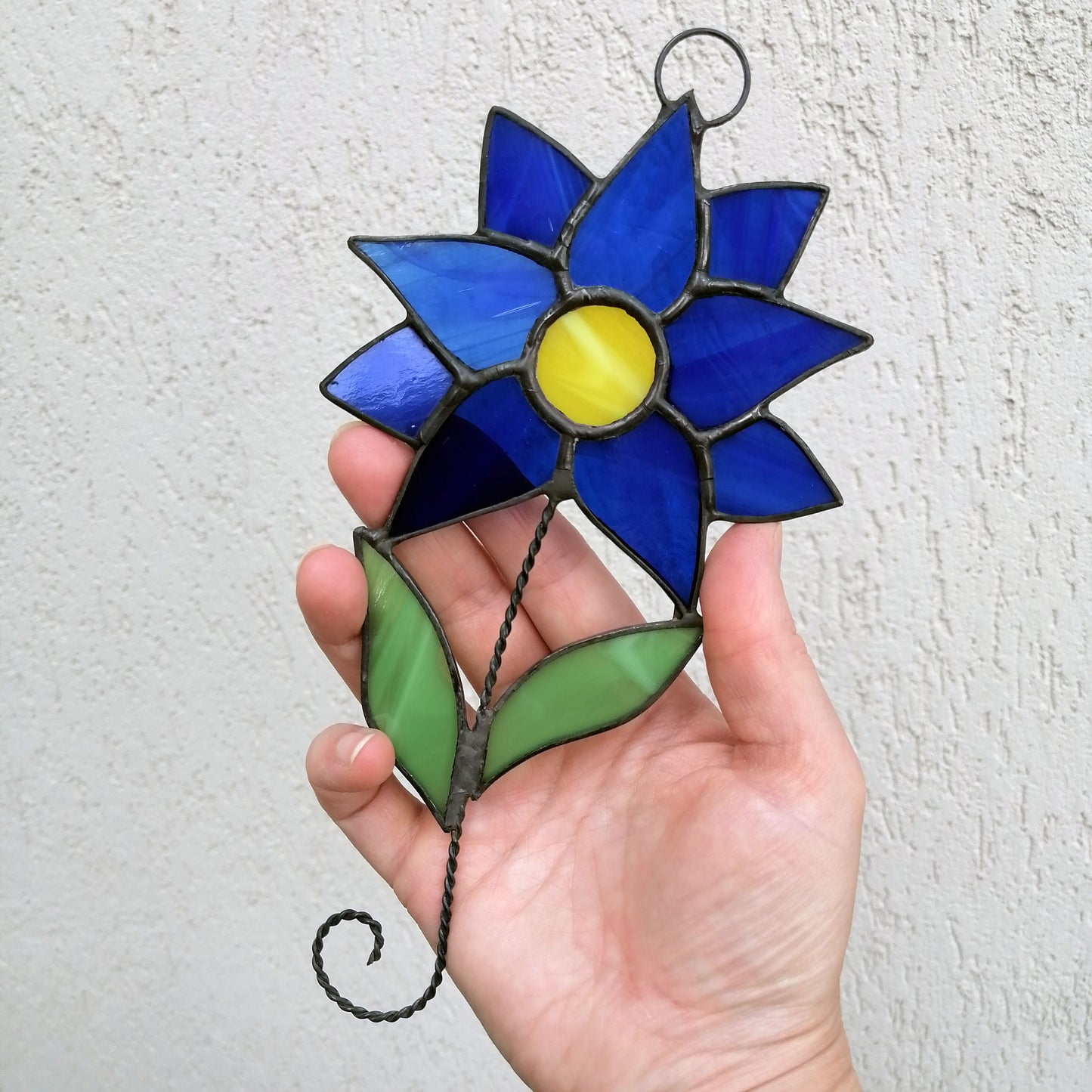 Abstract Blue Clematis Flower Stained Glass Suncatcher