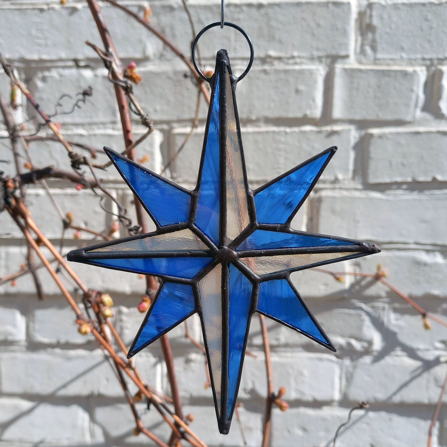 Blue Compass Rose Stained Glass Suncatcher
