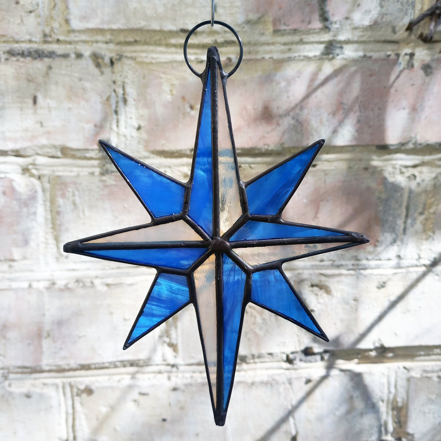 Blue Compass Rose Stained Glass Suncatcher