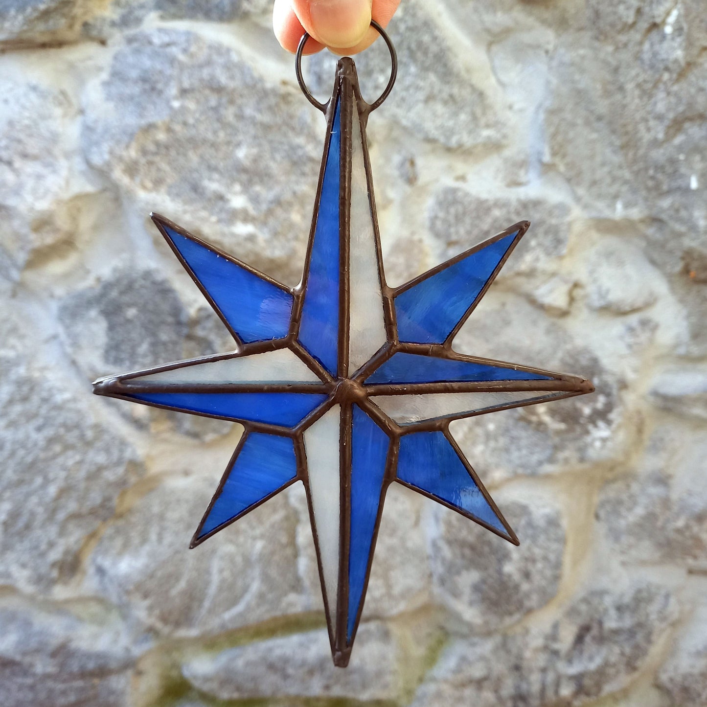 Blue Compass Rose Stained Glass Suncatcher