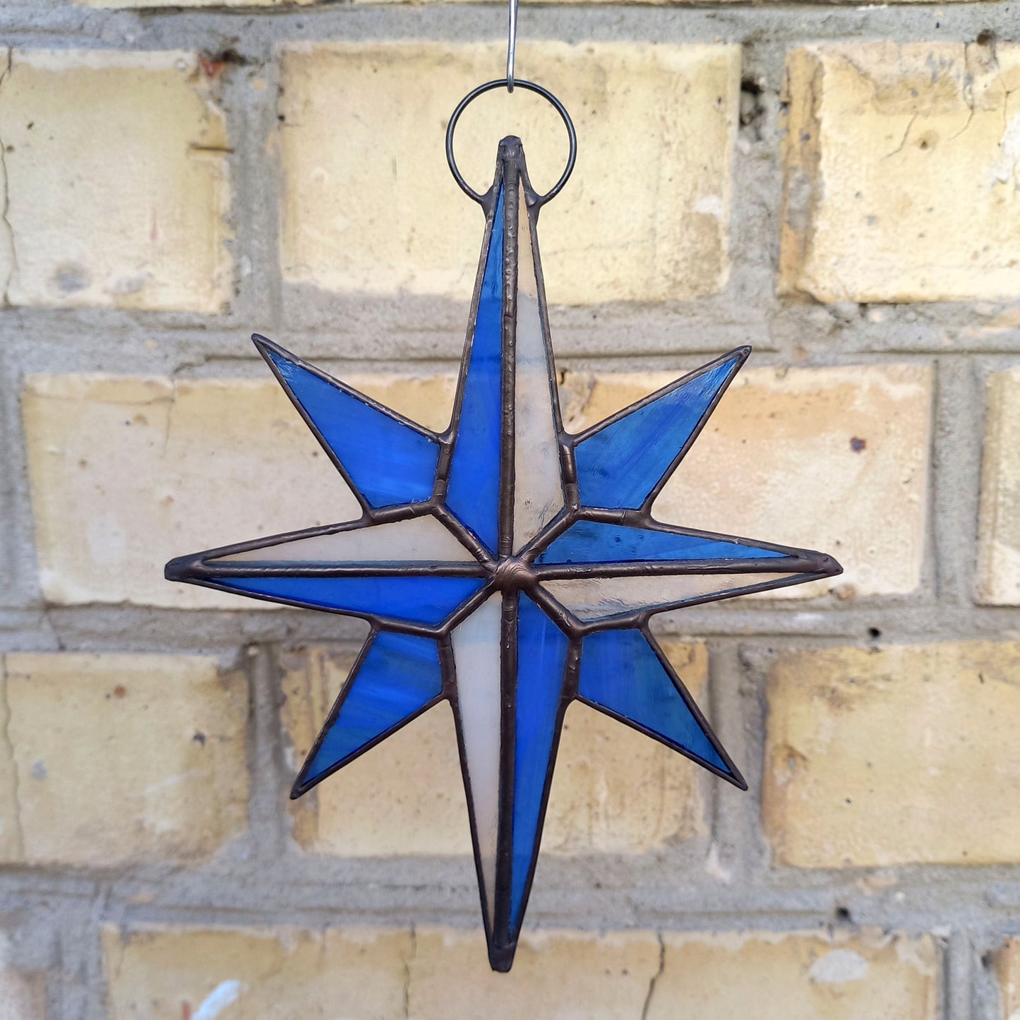 Blue Compass Rose Stained Glass Suncatcher