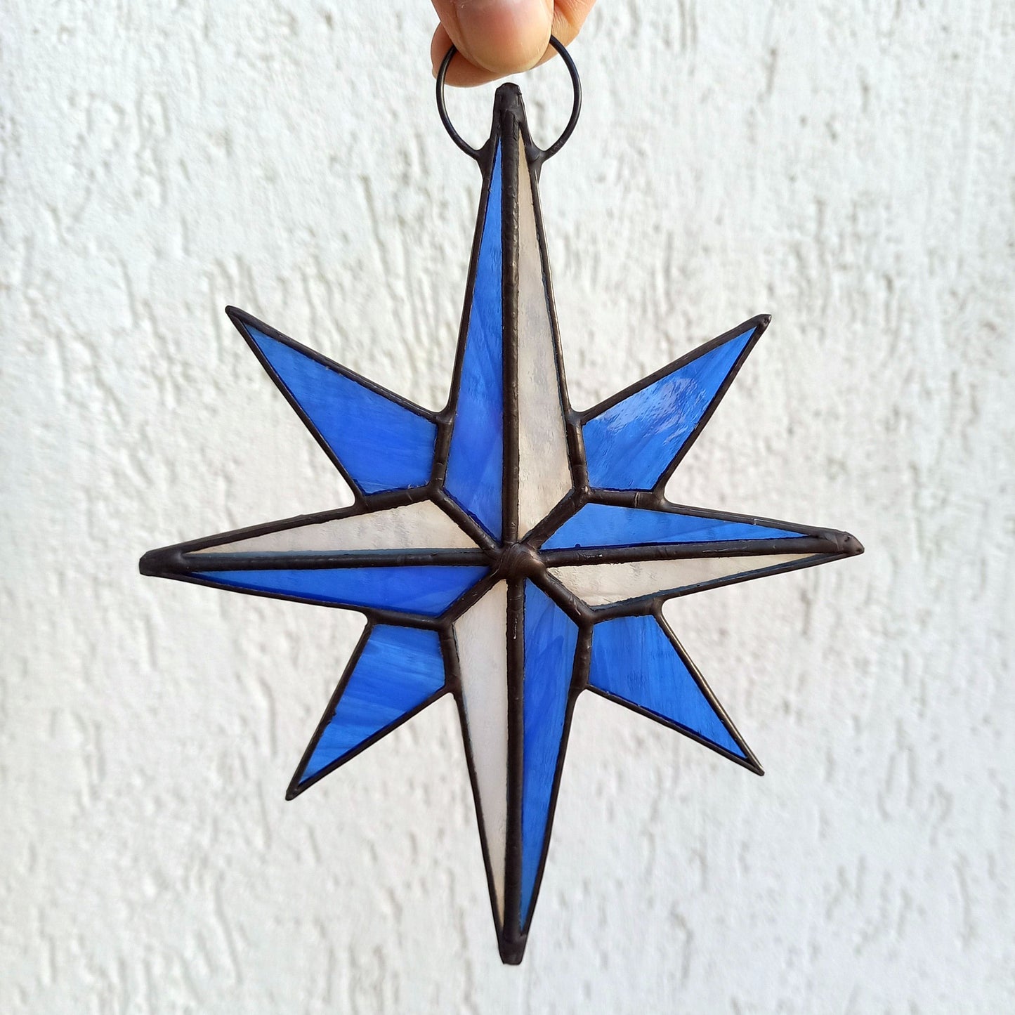 Blue Compass Rose Stained Glass Suncatcher
