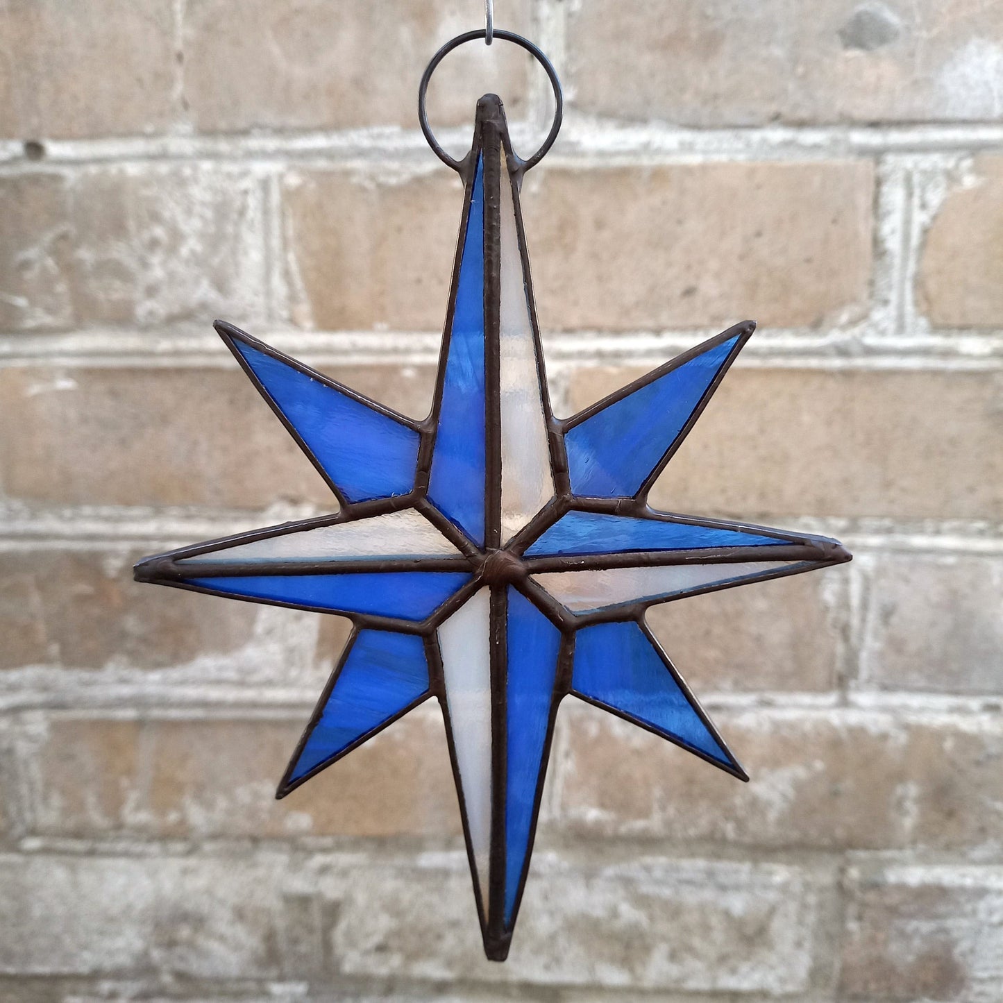 Blue Compass Rose Stained Glass Suncatcher