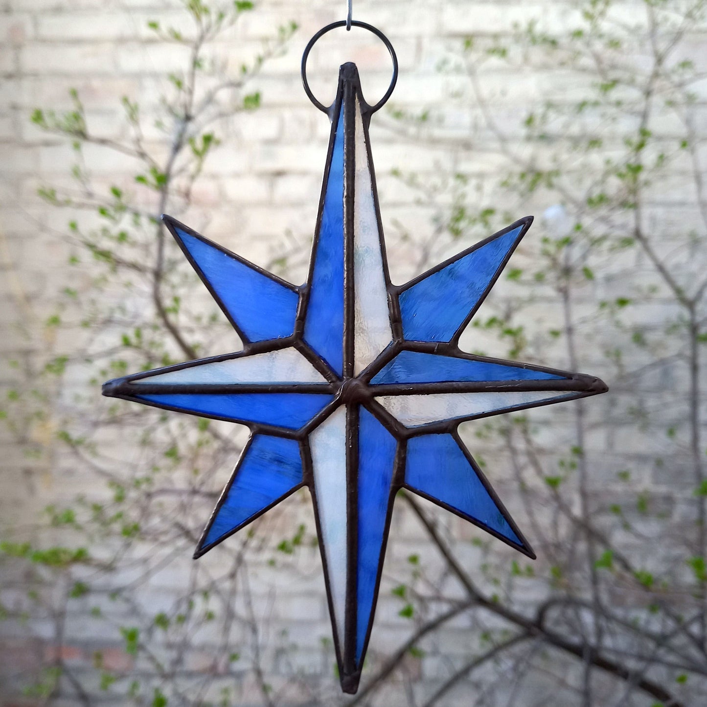 Blue Compass Rose Stained Glass Suncatcher