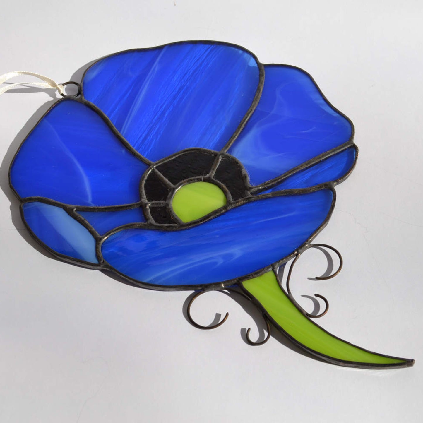 Blue Poppy Stained Glass Suncatcher