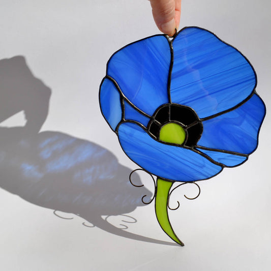 Blue Poppy Stained Glass Suncatcher