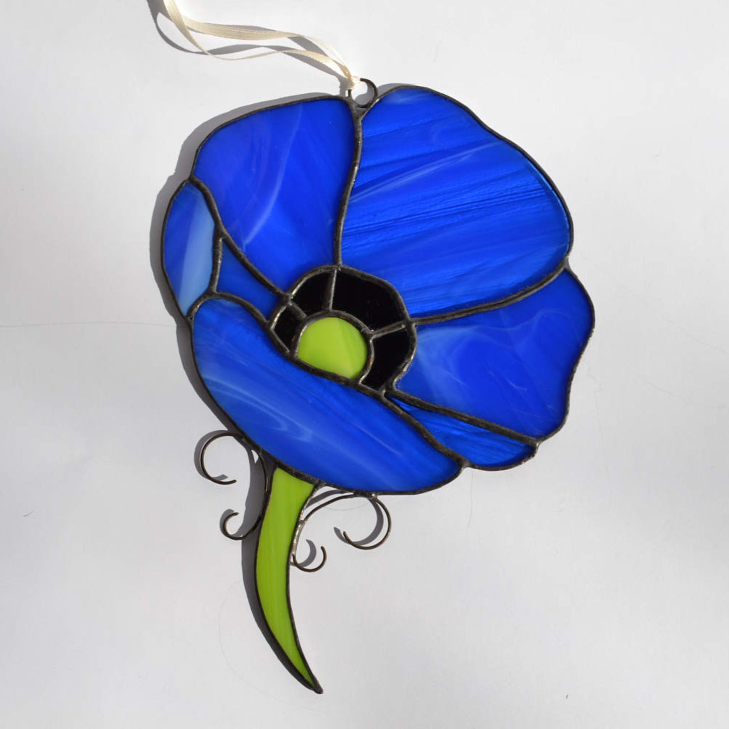 Blue Poppy Stained Glass Suncatcher