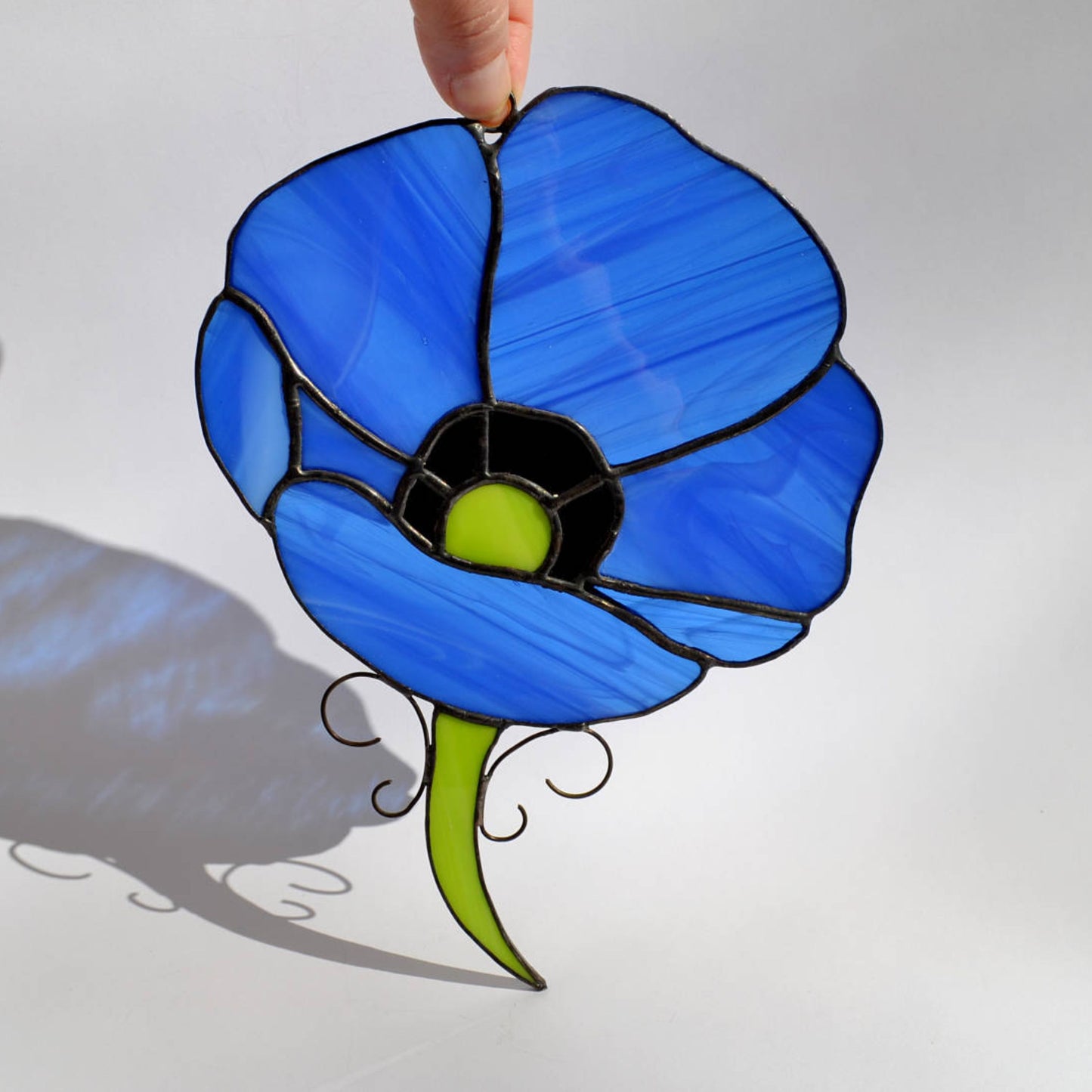 Blue Poppy Stained Glass Suncatcher