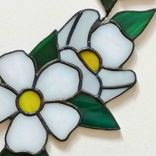 White Sakura Blossom Branch Stained Glass Suncatcher