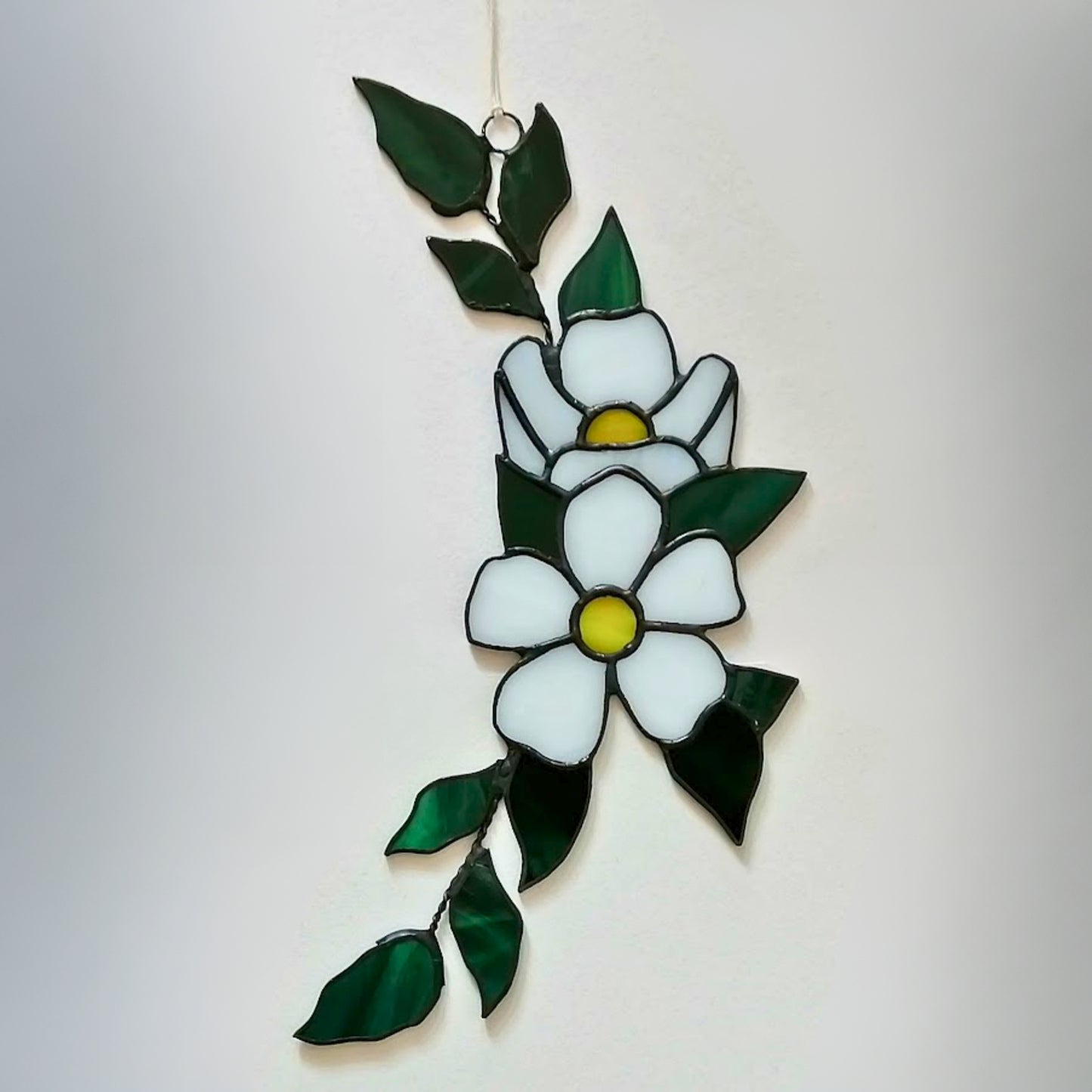 White Sakura Blossom Branch Stained Glass Suncatcher
