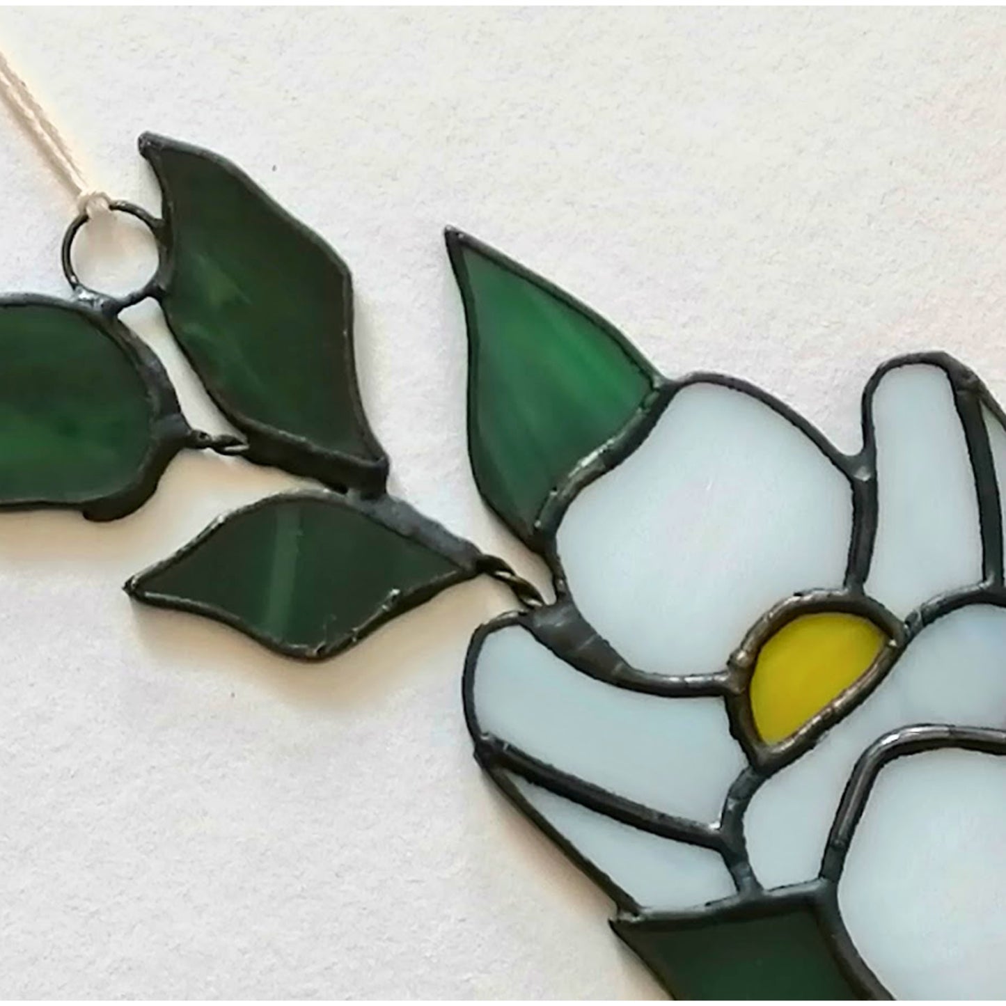 White Sakura Blossom Branch Stained Glass Suncatcher