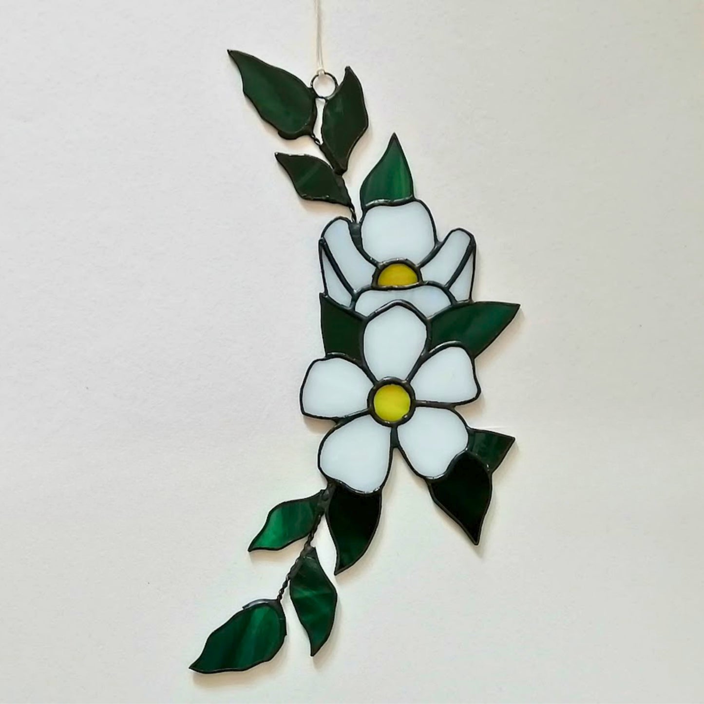 White Sakura Blossom Branch Stained Glass Suncatcher