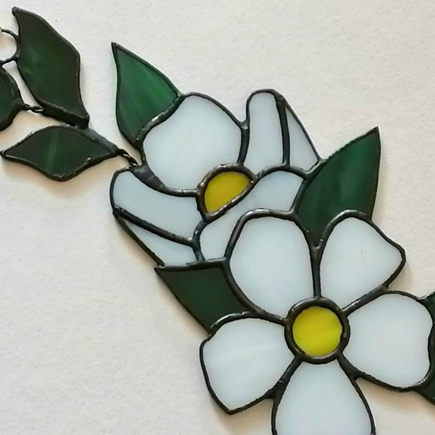 White Sakura Blossom Branch Stained Glass Suncatcher