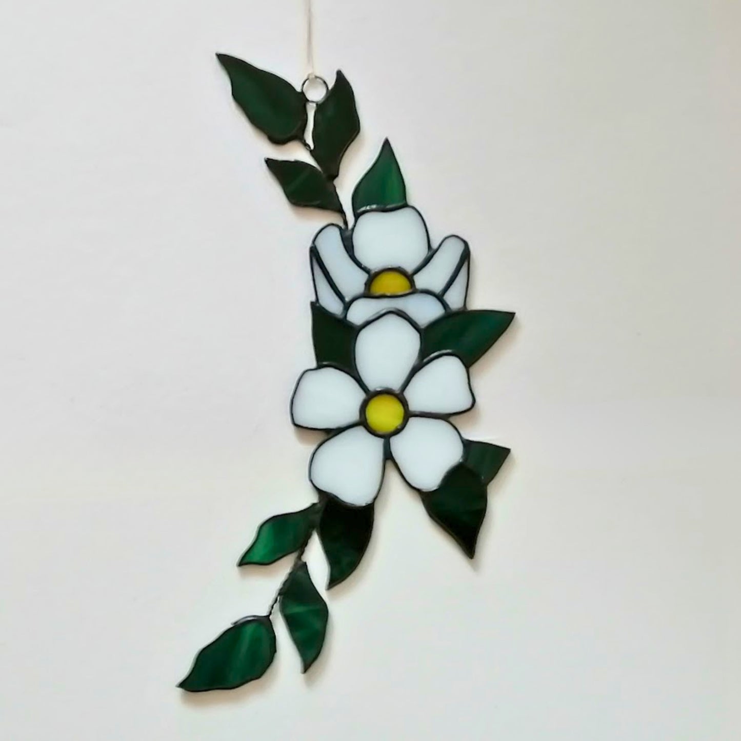 White Sakura Blossom Branch Stained Glass Suncatcher