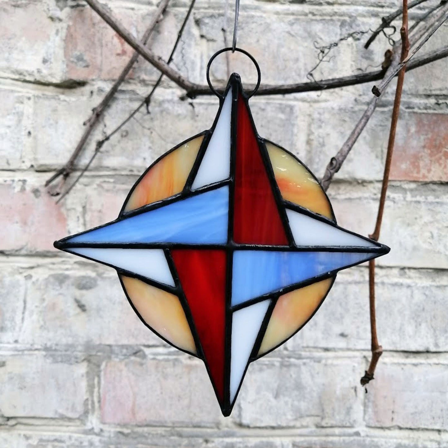 Whimsical Compass Rose Stained Glass Suncatcher