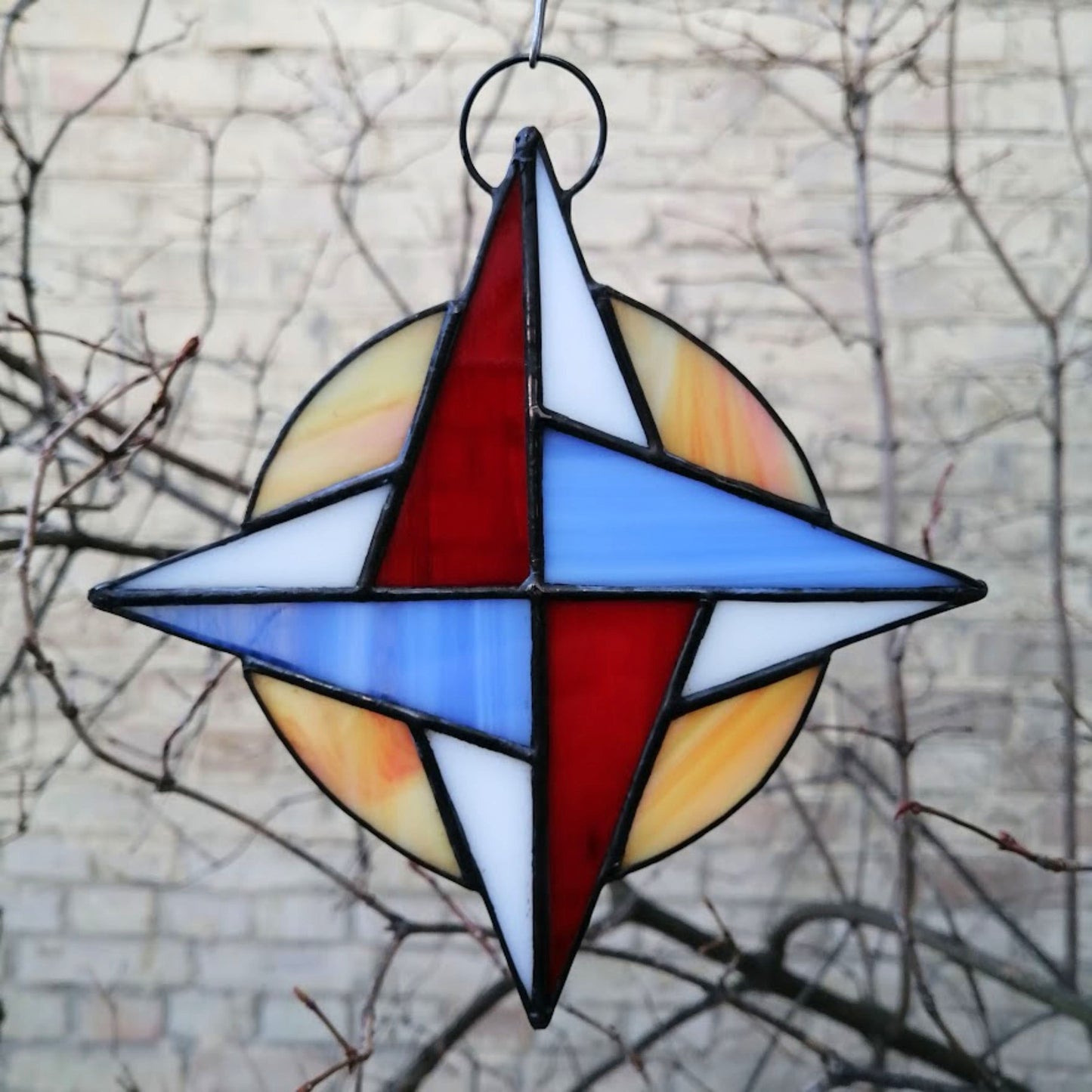 Whimsical Compass Rose Stained Glass Suncatcher