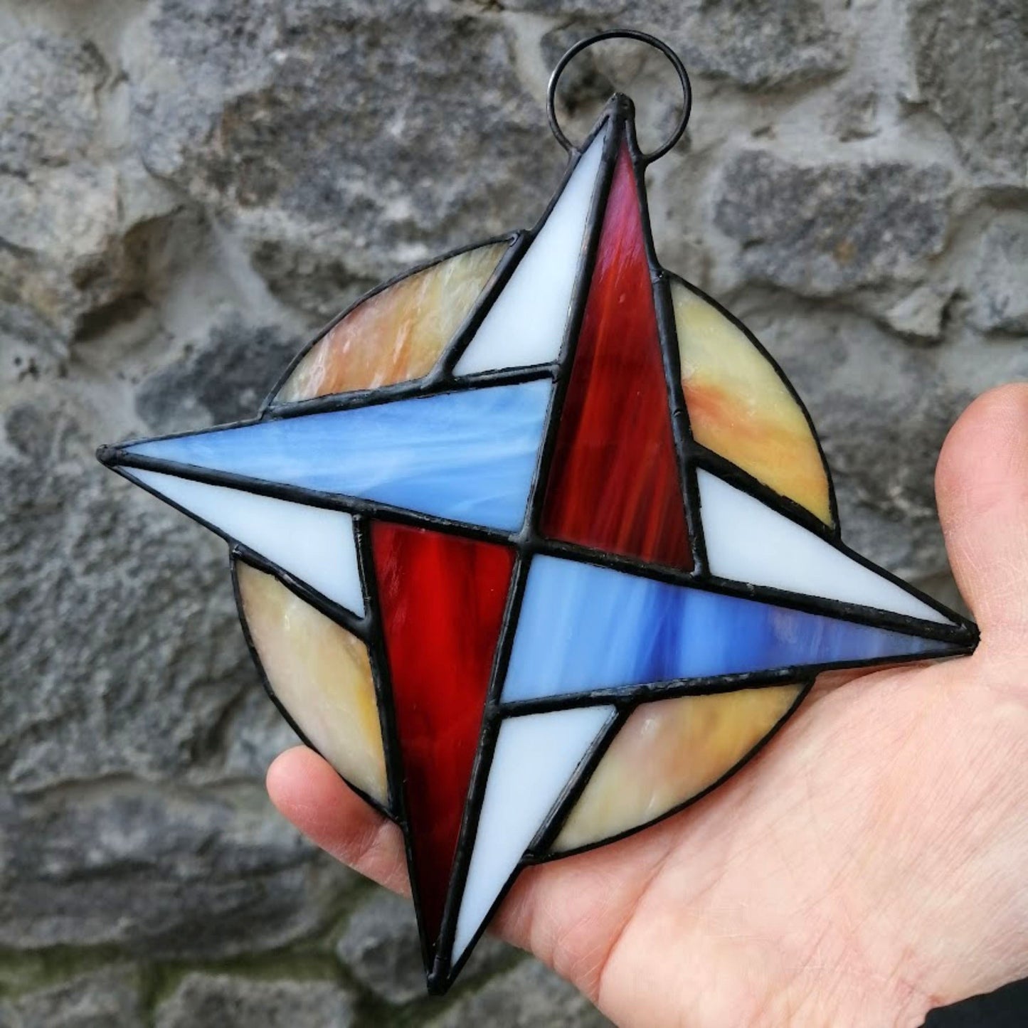Whimsical Compass Rose Stained Glass Suncatcher