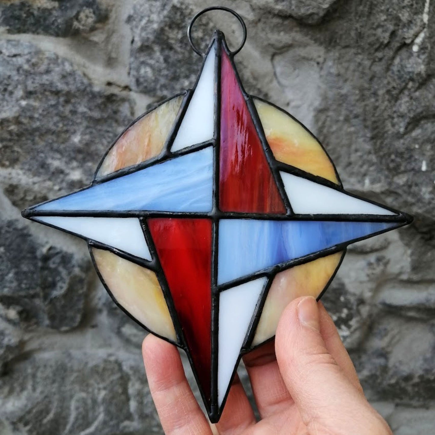Whimsical Compass Rose Stained Glass Suncatcher