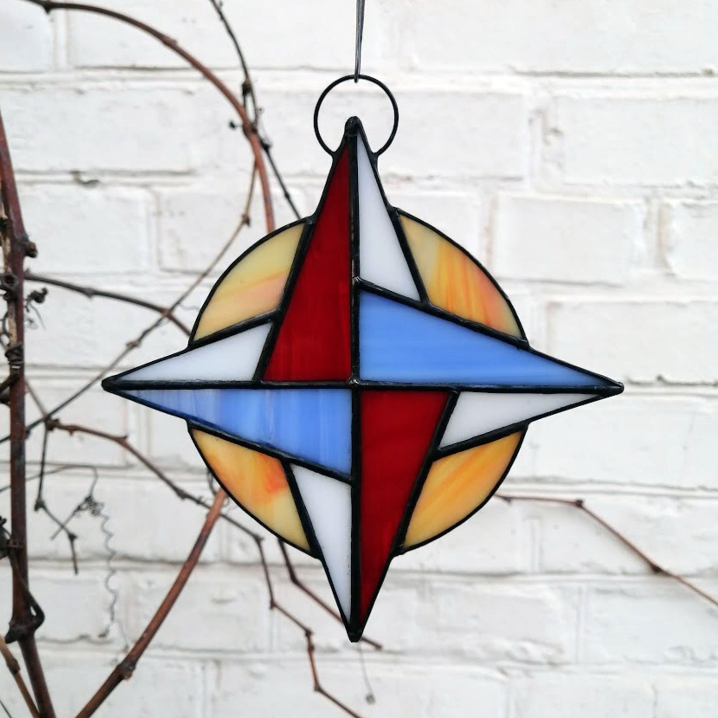 Whimsical Compass Rose Stained Glass Suncatcher