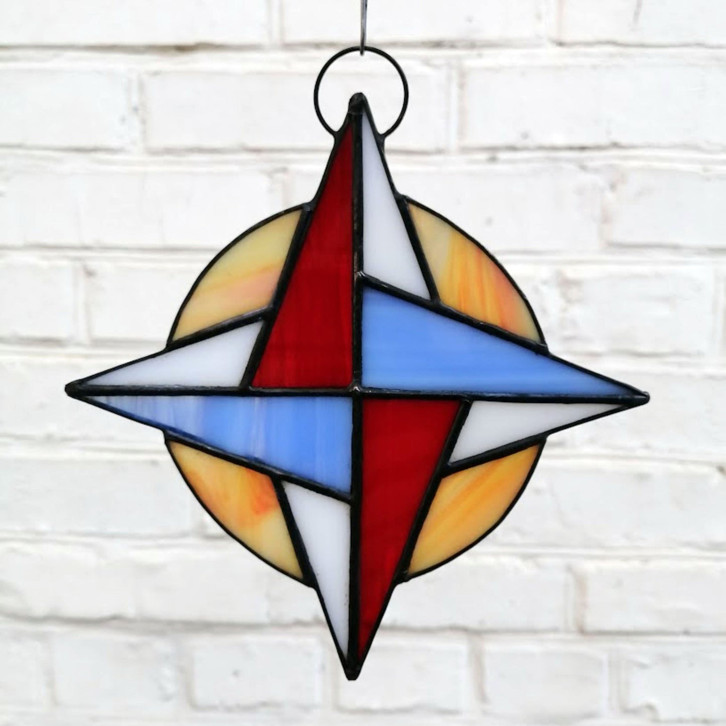 Whimsical Compass Rose Stained Glass Suncatcher