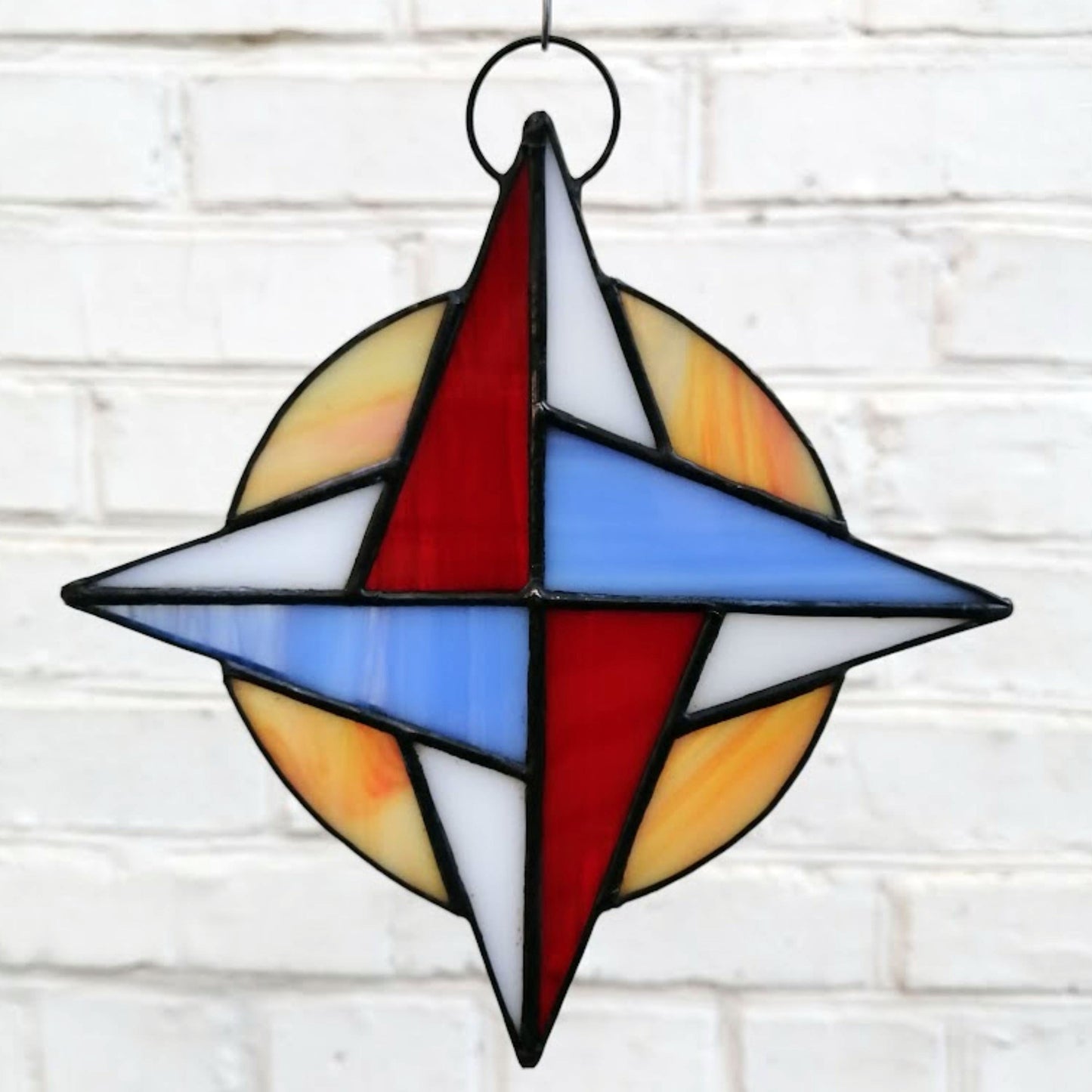 Whimsical Compass Rose Stained Glass Suncatcher