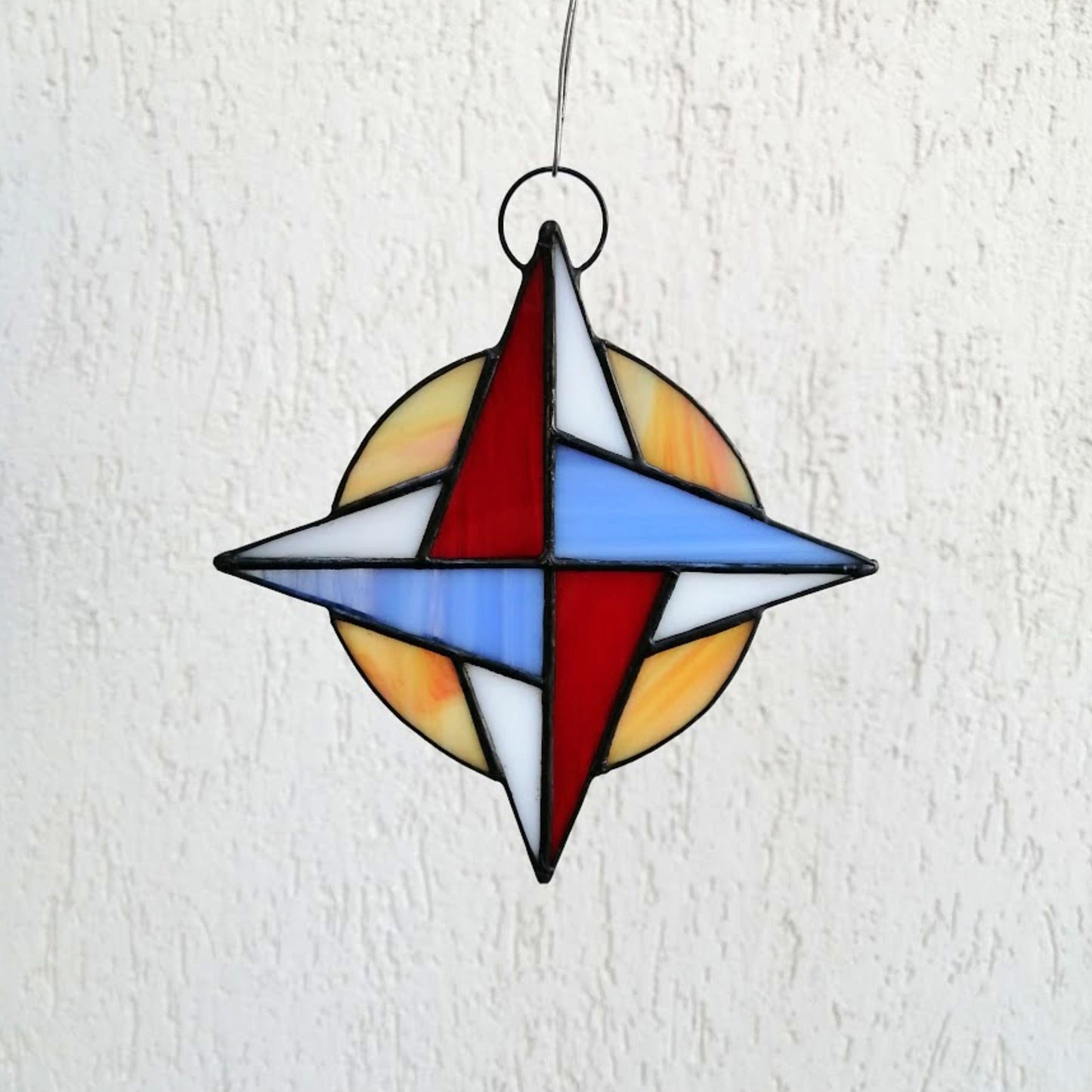 Whimsical Compass Rose Stained Glass Suncatcher