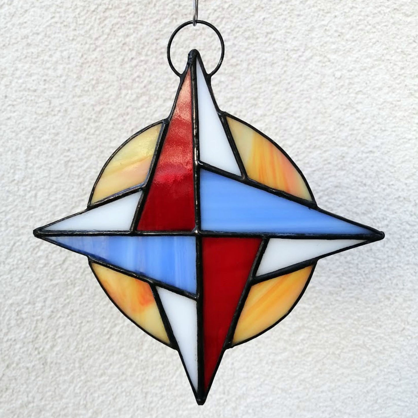 Whimsical Compass Rose Stained Glass Suncatcher