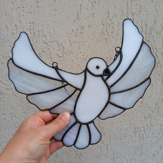 Flying White Dove Stained Glass Suncatcher