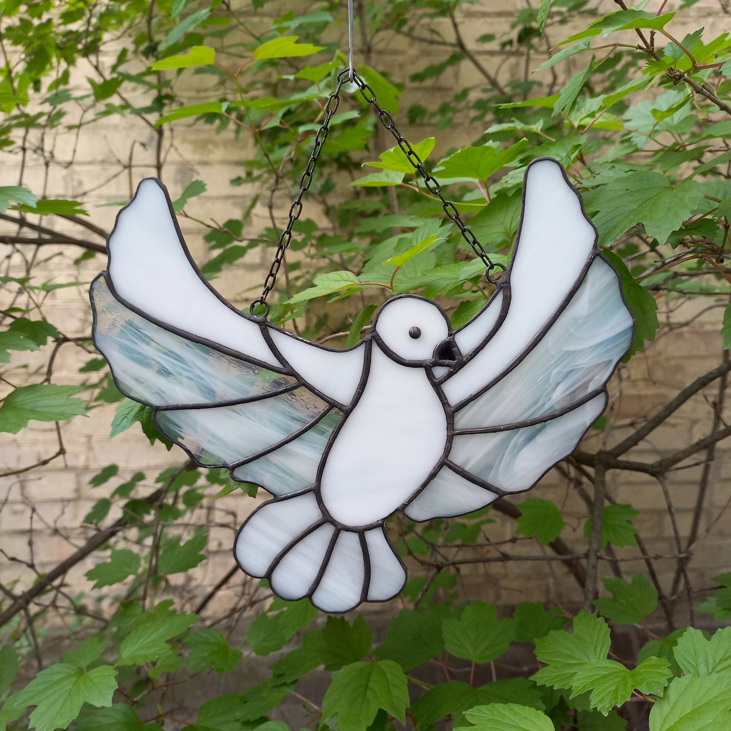 Flying White Dove Stained Glass Suncatcher